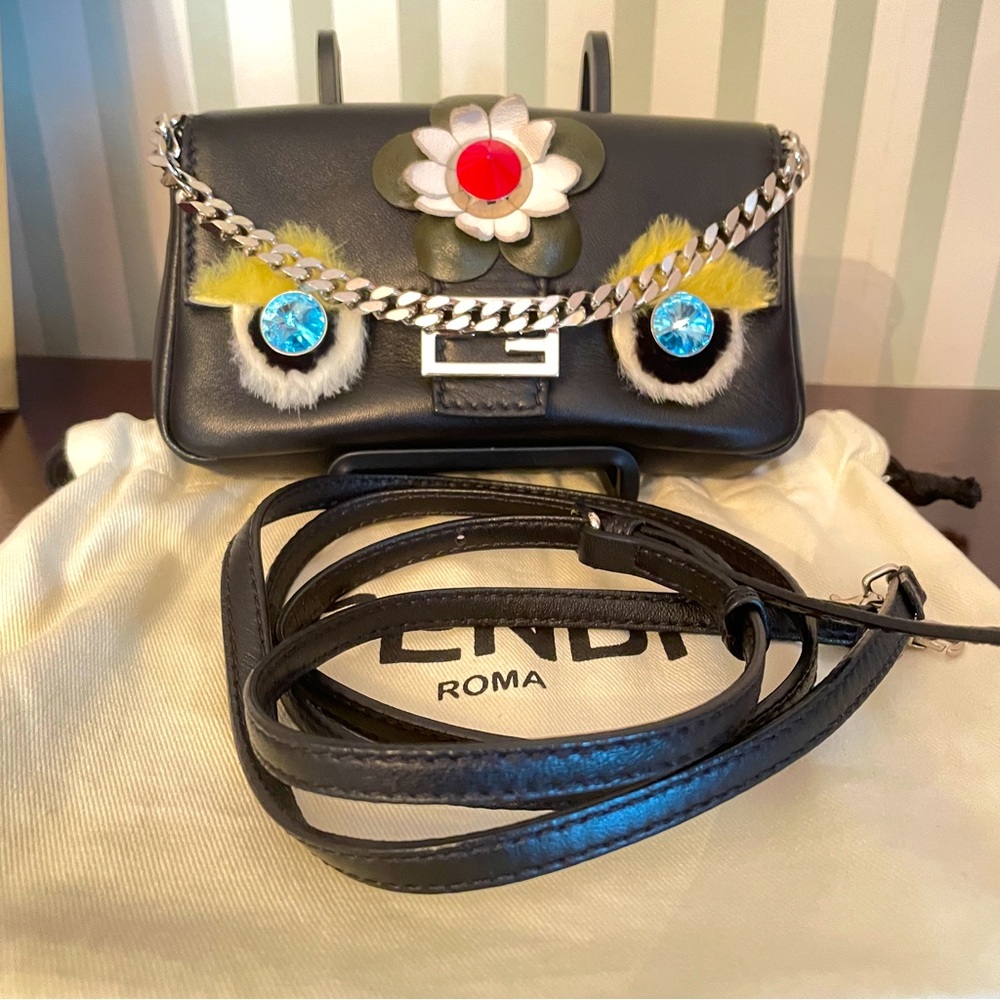 Fendi Black Crossbody Bag with Floral Accents MINI BAG